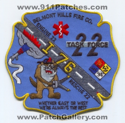 Belmont Hills Fire Company Task Force 22 Patch (Pennsylvania)
Scan By: PatchGallery.com
Keywords: co. tf station engine rescue department dept. i-76 whether east or west were always the best
