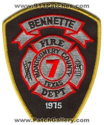 Bennette Fire Department Patch (Texas)
Scan By: PatchGallery.com
Keywords: dept. montgomery county co. 7