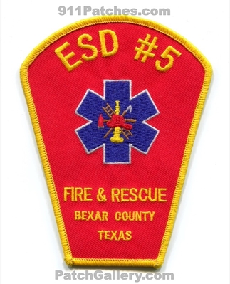 Bexar County Emergency Services District 5 Fire and Rescue Department Patch (Texas)
Scan By: PatchGallery.com
Keywords: co. esd e.s.d. number no. #5 & dept.