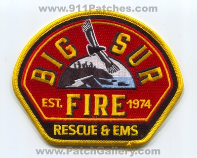 Big Sur Fire Rescue and EMS Department Patch (California)
Scan By: PatchGallery.com
Keywords: & dept. est. 1974