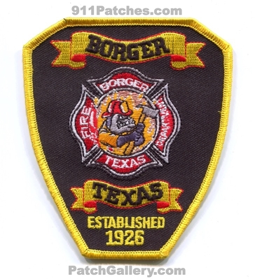 Borger Fire Department Patch (Texas)
Scan By: PatchGallery.com
Keywords: dept. established 1926