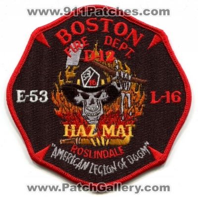 Boston Fire Department Engine 53 Ladder 16 Division 12 HazMat (Massachusetts)
Scan By: PatchGallery.com
Keywords: dept. bfd company station haz-mat e-53 l-16 roslindale american legion of doom