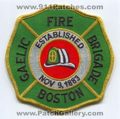 Boston Fire Department Gaelic Brigade Patch (Massachusetts)
Scan By: PatchGallery.com
Keywords: BFD B.F.D. Dept. Company Co. Station Established Nov 9, 1883