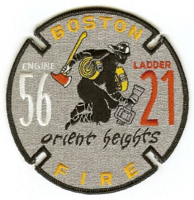 Boston Fire Engine 56 Ladder 21
Thanks to PaulsFirePatches.com for this scan.
Keywords: massachusetts