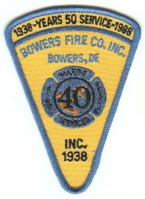 Bowers Fire Co Inc 50 Years
Thanks to PaulsFirePatches.com for this scan.
Keywords: delaware company service marine rescue