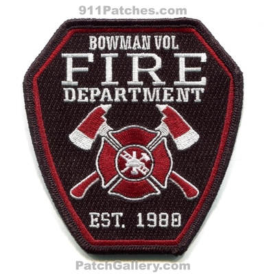 Bowman Volunteer Fire Department Patch (Texas)
Scan By: PatchGallery.com
[b]Patch Made By: 911Patches.com[/b]
Keywords: vol. dept. est. 1980
