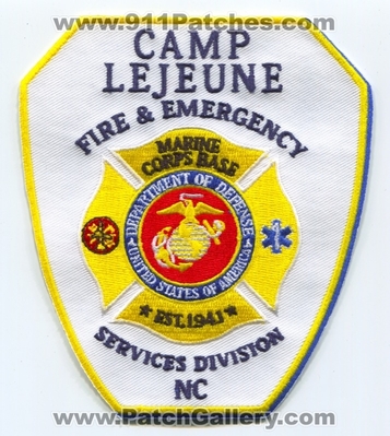 Camp LeJeune Fire and Emergency Services Division USMC Military Patch (North Carolina)
Scan By: PatchGallery.com
Keywords: & Div. Marine Corps Base Department Dept. of Defense DOD