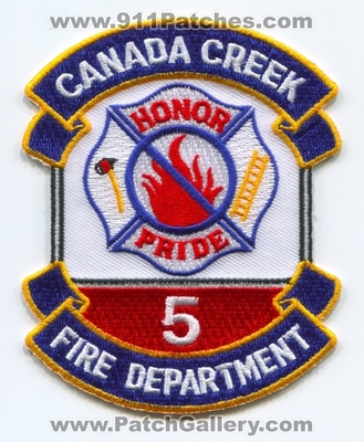 Canada Creek Ranch Fire Department 5 Patch (Michigan)
Scan By: PatchGallery.com
Keywords: dept.