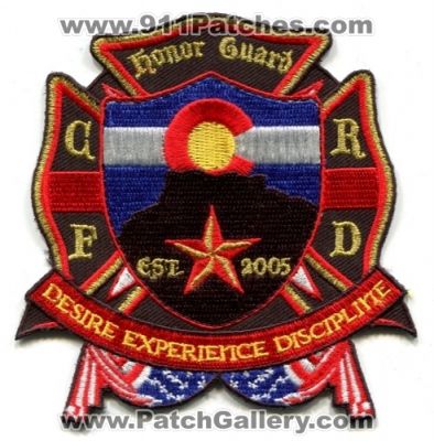 Castle Rock Fire and Rescue Department Honor Guard Patch (Colorado)
[b]Scan From: Our Collection[/b]
(Confirmed)
www.castlerockfirefighters.org
www.crgov.com/fire
Keywords: dept. crfd & desire experience discipline est. 2005