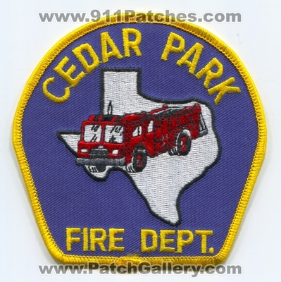 Cedar Park Fire Department Patch (Texas)
Scan By: PatchGallery.com
Keywords: dept.