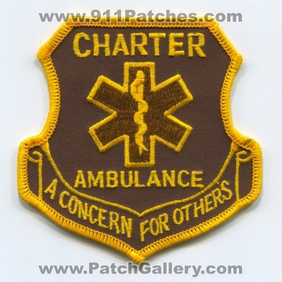 Charter Ambulance EMS Patch (UNKNOWN STATE)
Scan By: PatchGallery.com
Keywords: emt paramedic a concern for others