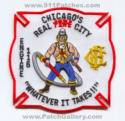 Chicago Fire Department Engine 116 Patch (Illinois)
Scan By: PatchGallery.com
Keywords: dept. cfd c.f.d. company co. station chicagos real city whatever it takes