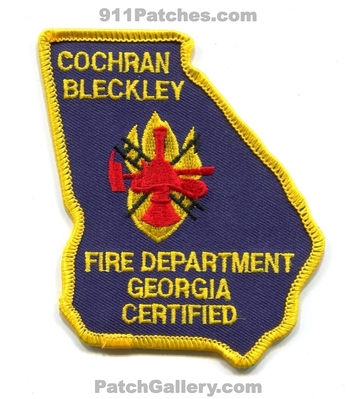 Cochran Bleckley Fire Department Patch (Georgia) (State Shape)
Scan By: PatchGallery.com
Keywords: dept. certified