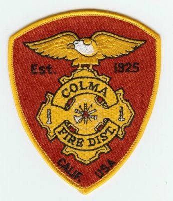 Colma Fire Dist
Thanks to PaulsFirePatches.com for this scan.
Keywords: california district