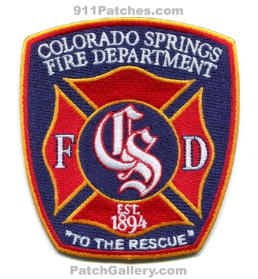 Colorado Springs Fire Department Patch (Colorado)
[b]Scan From: Our Collection[/b]
Keywords: dept. csfd c.s.f.d. est. 1894 to the rescue