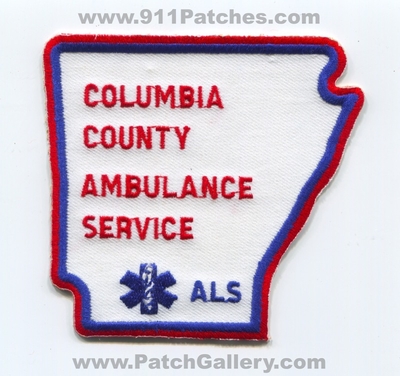 Columbia County Ambulance Service ALS EMS Patch (Arkansas)
Scan By: PatchGallery.com
Keywords: co. advanced life support state shape