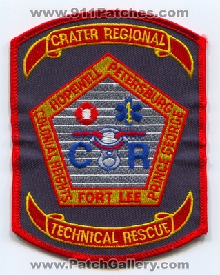 Crater Regional Technical Rescue Patch (Virginia)
Scan By: PatchGallery.com
Keywords: fire department dept. ems hopewell petersburg colonial heights fort ft. lee prince george