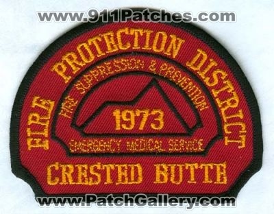 Crested Butte Fire Protection District Patch (Colorado)
[b]Scan From: Our Collection[/b]
Keywords: suppression & and prevention emergency medical service ems