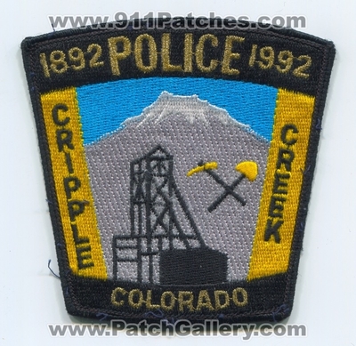 Cripple Creek Police Department 100 Years 1892 1992 Patch (Colorado)
Scan By: PatchGallery.com
Keywords: dept.