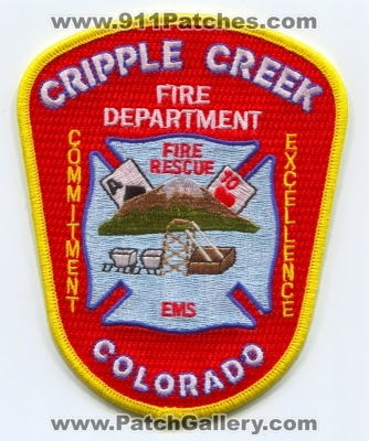 Cripple Creek Fire Department Patch (Colorado)
[b]Scan From: Our Collection[/b]
Keywords: dept. rescue ems commitment excellence