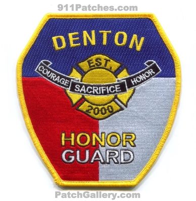 Denton Fire Department Honor Guard Patch (Texas)
Scan By: PatchGallery.com
[b]Patch Made By: 911Patches.com[/b]
Keywords: dept. courage sacrifice honor est. 2000