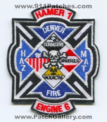 Denver Fire Department HAMER 1 Engine 6 Patch (Colorado)
[b]Scan From: Our Collection[/b]
Keywords: dept. dfd hazmat haz-mat company co. station