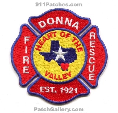 Donna Fire Rescue Department Patch (Texas)
Scan By: PatchGallery.com
Keywords: dept. heart of the valley est. 1921