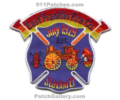 East Franklin Fire Company Station 27 Patch (New Jersey)
Scan By: PatchGallery.com
Keywords: co. department dept. july 1929 est.