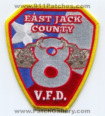 East Jack County Volunteer Fire Department 8 Patch (Texas)
Scan By: PatchGallery.com
Keywords: e. co. vol. dept. v.f.d. vfd