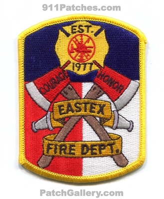 Eastex Fire Department Patch (Texas)
Scan By: PatchGallery.com
Keywords: dept. est. 1977 courage honor