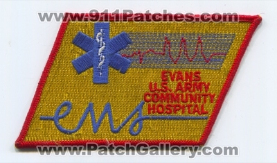 Evans US Army Community Hospital Emergency Medical Services EMS Patch (Colorado)
[b]Scan From: Our Collection[/b]
Keywords: u.s. united states military comm. e.m.s. ambulance emt paramedic