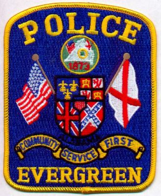Evergreen Police
Thanks to EmblemAndPatchSales.com for this scan.
Keywords: alabama