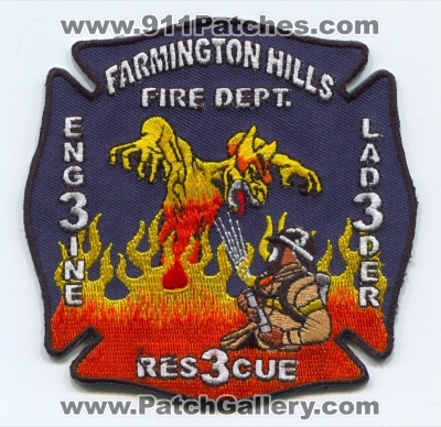 Farmington Hills Fire Department Engine 3 Ladder 3 Rescue 3 Patch (Michigan)
Scan By: PatchGallery.com
Keywords: dept. company co. station