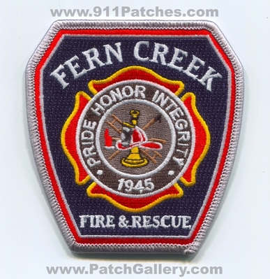 Fern Creek Fire and Rescue Department Patch (Kentucky)
Scan By: PatchGallery.com
[b]Patch Made By: 911Patches.com[/b]
Keywords: & dept. pride honor integrity 1945