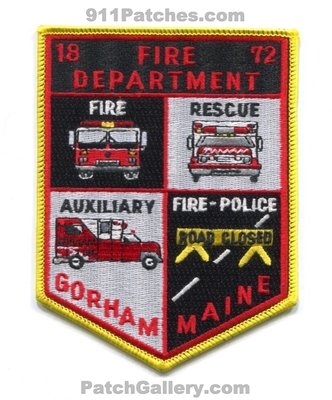 Gorham Fire Rescue Department Patch (Maine)
Scan By: PatchGallery.com
Keywords: dept. auxilary ambulance police 1872 road closed