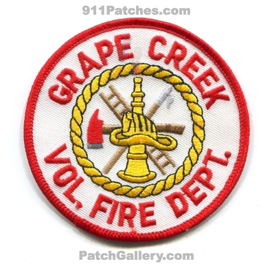 Grape Creek Volunteer Fire Department Patch (Texas)
Scan By: PatchGallery.com
Keywords: vol. dept.