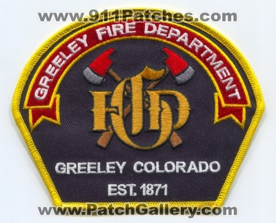 Greeley Fire Department Patch (Colorado)
[b]Scan From: Our Collection[/b]
Keywords: dept. gfd