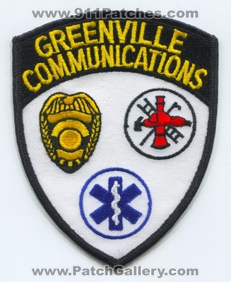 Greenville Communications 911 Dispatcher Patch (UNKNOWN STATE)
Scan By: PatchGallery.com
Keywords: comm. fire ems police department dept.