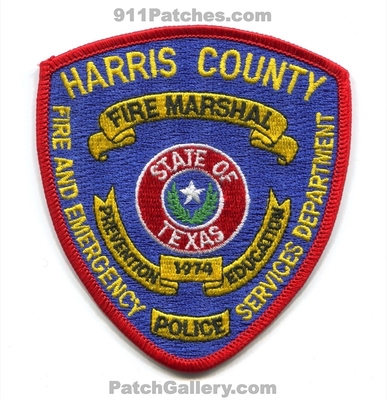 Harris County Fire and Emergency Services Department Fire Marshal Police Patch (Texas)
Scan By: PatchGallery.com
Keywords: co. dept. es prevention education 1974