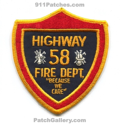 Highway 58 Fire Department Patch (Tennessee)
Scan By: PatchGallery.com
Keywords: dept. because we care