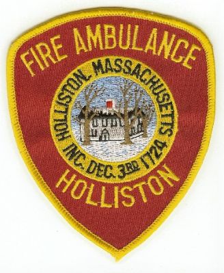 Holliston Fire Ambulance
Thanks to PaulsFirePatches.com for this scan.
Keywords: massachusetts