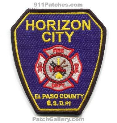 Horizon City Fire Department El Paso County Emergency Services District ESD 1 Patch (Texas)
Scan By: PatchGallery.com
Keywords: dept. co. e.s.d. number no. #1
