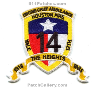 Houston Fire Department Station 14 Patch (Texas)
Scan By: PatchGallery.com
Keywords: dept. hfd h.f.d. engine chief ambulance company co. yale 12th the heights 1918 1985