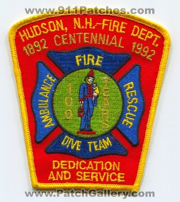 Hudson Fire Department 100 Years Patch (New Hampshire)
Scan By: PatchGallery.com
Keywords: dept. n.h. rescue ambulance dive team
