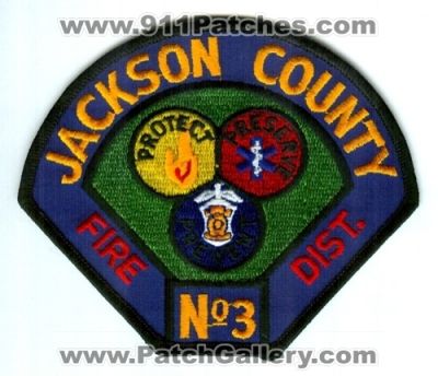 Jackson County Fire District Number 3 Patch (Oregon)
Scan By: PatchGallery.com
Keywords: co. dist. no. #3 department dept. protect preserve prevent