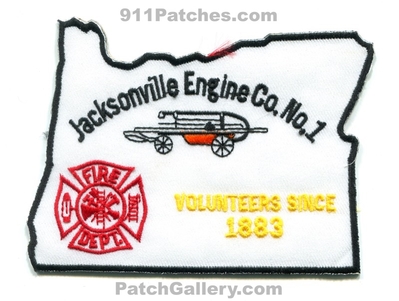 Jacksonville Fire Department Engine Company Number 1 Patch (Oregon) (State Shape)
Scan By: PatchGallery.com
Keywords: dept. co. no. #1 volunteers since 1883