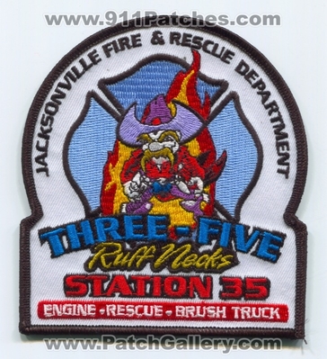 Jacksonville Fire and Rescue Department Station 35 Patch (Florida)
Scan By: PatchGallery.com
Keywords: & dept. jfrd company co. engine brush truck three-five ruff necks