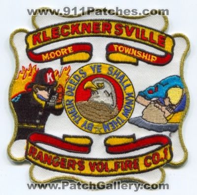 Klecknersville Rangers Volunteer Fire Company 1 (Pennsylvania)
Scan By: PatchGallery.com
Keywords: vol. co. moore township twp. department dept. by their deeds ye shall know them