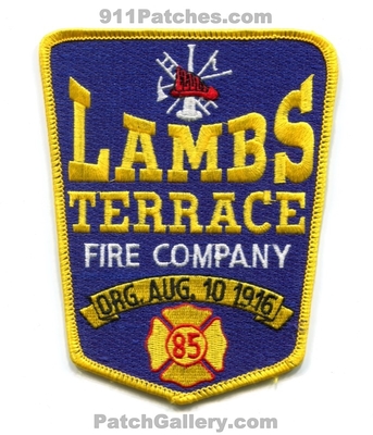 Lambs Terrace Fire Company 85 Patch (New Jersey)
Scan By: PatchGallery.com
Keywords: co. department dept. org. aug. 10 1916