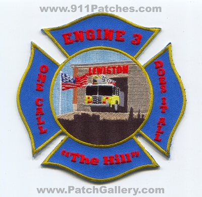 Lewiston Fire Department Engine 3 Patch (Maine)
Scan By: PatchGallery.com
Keywords: Dept. Company Co. Station One Call Does It All - "The Hill"